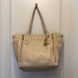 DKNY white leather tote bag